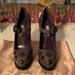Prada Floral Flower Purple Heels 39.5